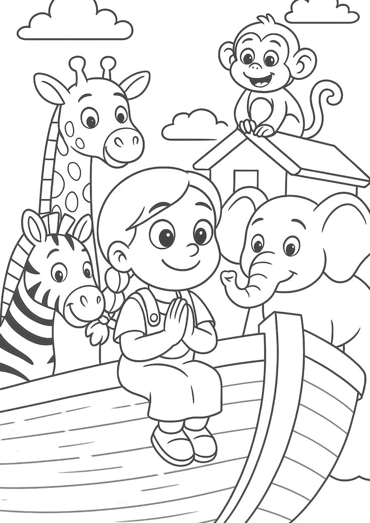 Nena na arca - para colorir - Arca de Noé